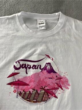 Japan Pink Blossom Volcano House  White T Shirt Mens Unisex M Short